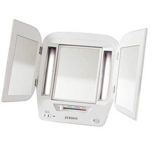 Jerdon Tri Fold Lighted Beauty Makeup Mirror